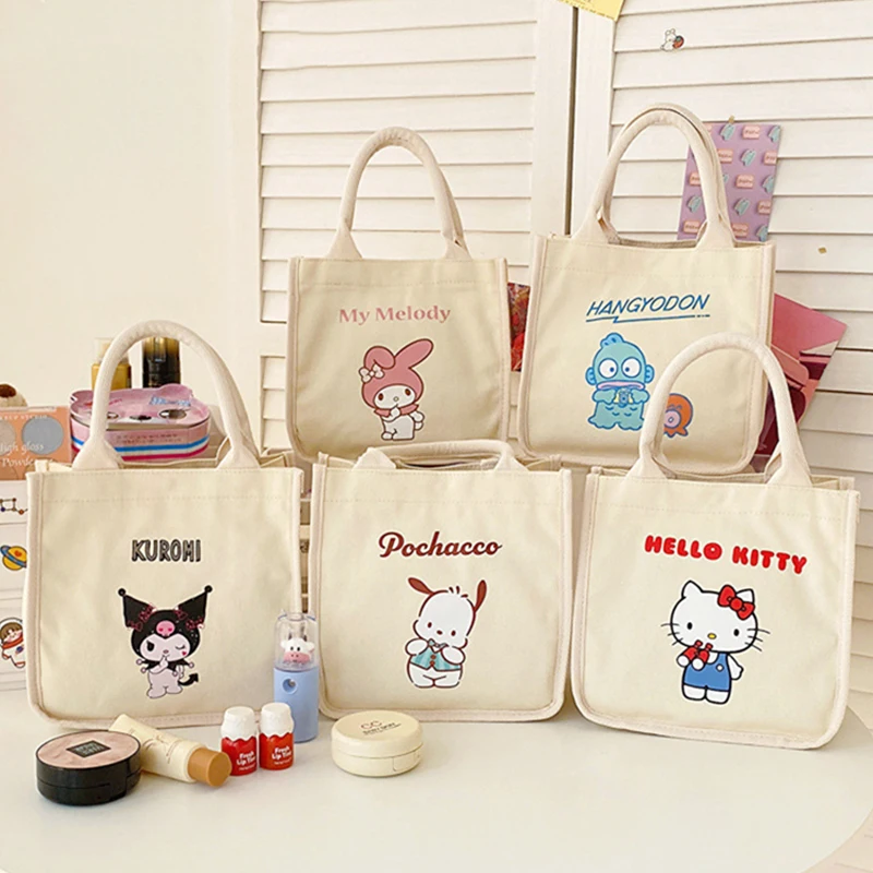 

Вместительная косметичка Sanrios, милая ручная сумка Hello Kitty Kuromi, моя мелодия, Почтовый кошелек, сумка для женщин, холщовая Дамская коробка, подарки