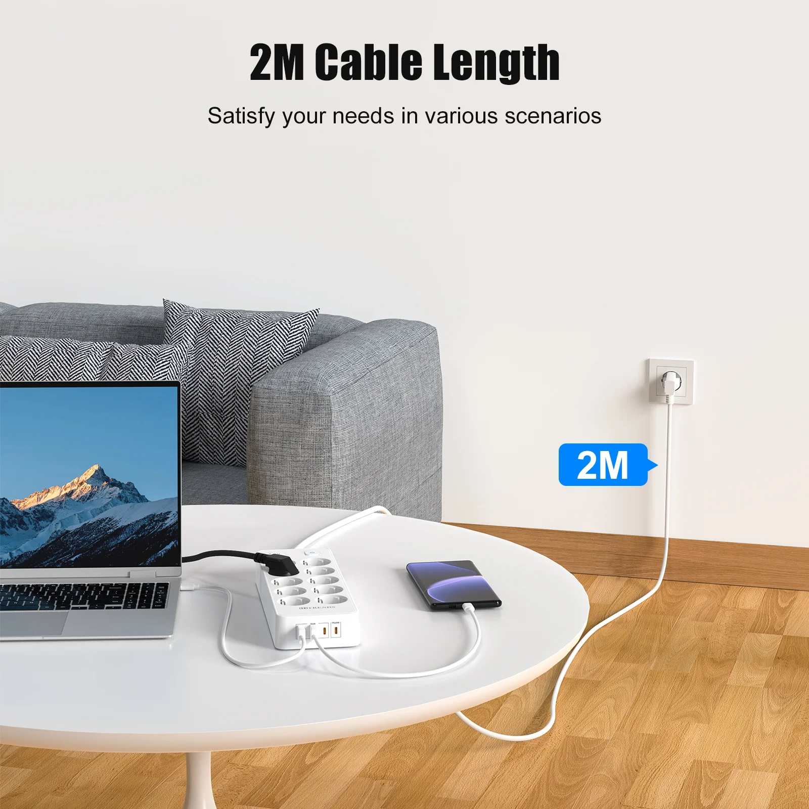 10 Way European Power Strip with 2 USB A 2 USB C PD20W fast charging Multiprise Socket Double switch Surge Protection 2m cable S32150a6c99eb4df4ac8b9aa1ce5c26546