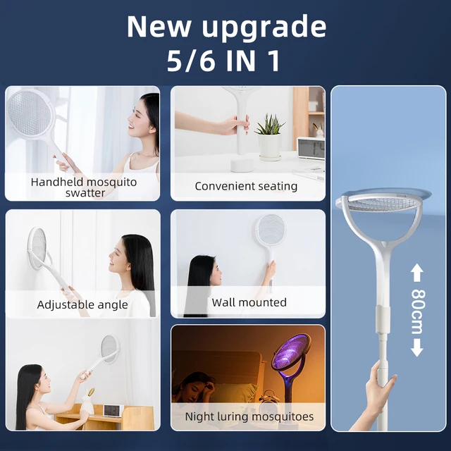 6 Az 1 -Ből Elektromos Szúnyog Swatter Szög Állítható Hiba Zapper Usb Újratölthető Ütő Légy Denevér - Image 2