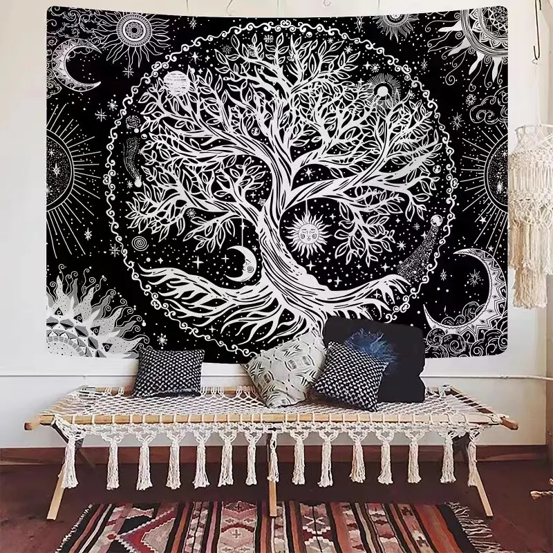 A Set Of Bohemian Style Tree Of Life Sun And Moon Elements Tapestry Decor Tapestry Decor