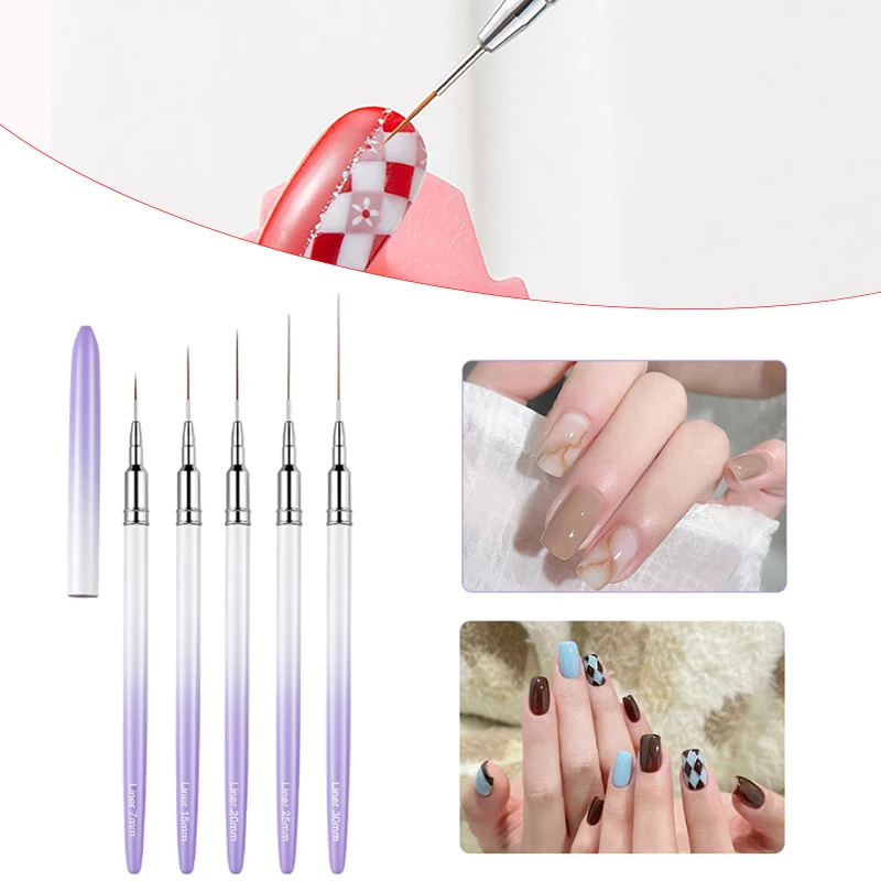 

1pc 7/15/20/25/30mm Nail Brush French Stripe Line Painting Drawing Flower Pen Gel UV Polish Metal Handle Manicure Tools