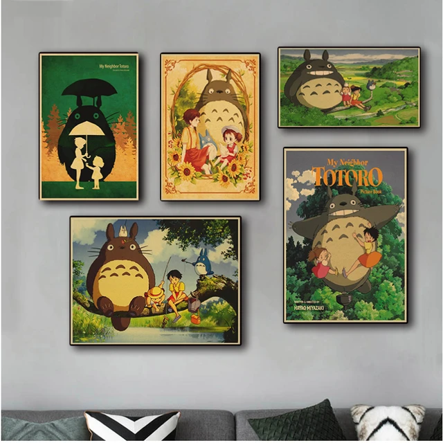 My Neighbor Totoro Poster, Japanese Vintage Home Decor, Hayao Miyazaki  Canvas, Spirited Away Wall Art, Anime Studio Ghibli Print