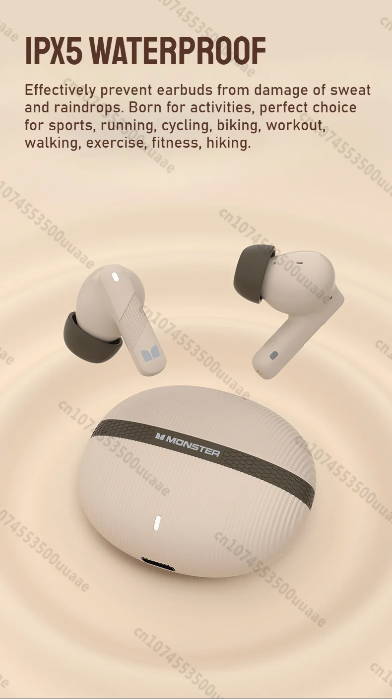 Monster AuraFit GT22 -35dB Active Noise Cancelling Earbuds 360° Stereo Wireless Bluetooth Headphone ANC Bluetooth 5.3 Earphone