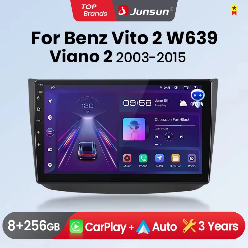 Junsislav CarPlay Android Auto Radio de coche para mercedes-benz Vito 2 W639 Viano 2 2003-2015 sistemas inteligentes GPS estéreo Multimedia 1