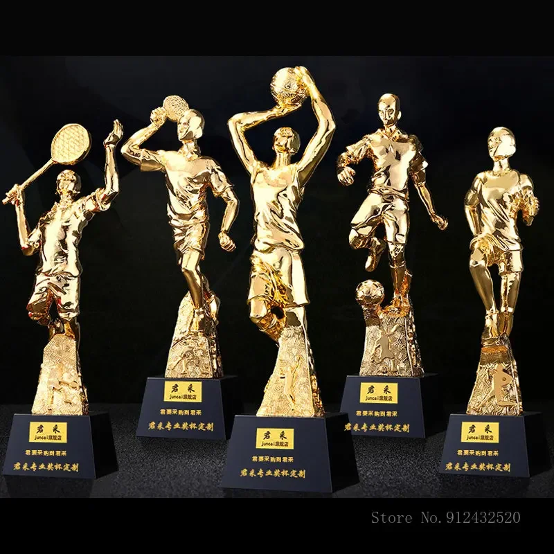 Customized Sport Resin Trophy, Basketball, Volleyball, Badminton, Marathon Golf, Table Tennis, High-Grade, Crystal Base, 1Pc