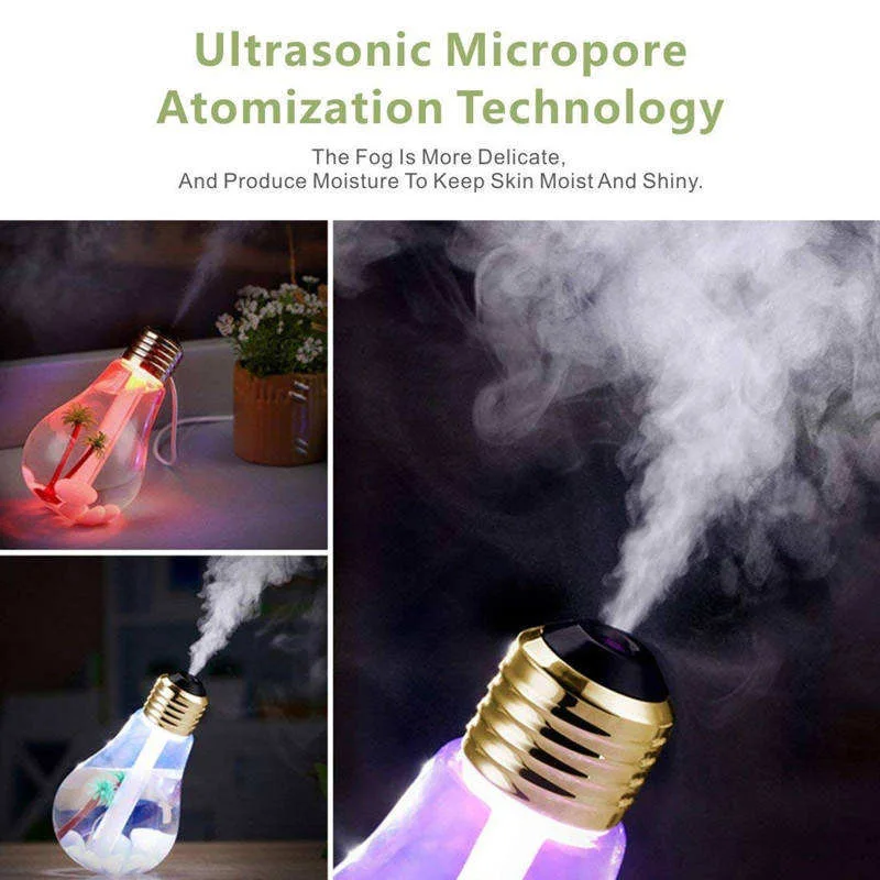 Mini Portable Usb Rechargeable Bulb Humidifier Colorful Led Light Mist Sprayer Nano Mist Desktop Ultrasonic Humidifier For Home