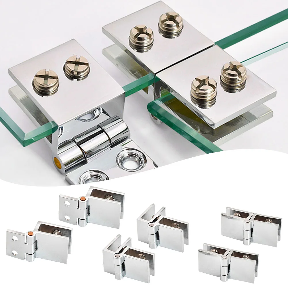 

2Pcs Glass Door Hinge Clamp Silver Bathroom Shower Glass Door Hinges Cabinet Hardware Clamp Hinge Set For 5-8mm Glass Wood Metal