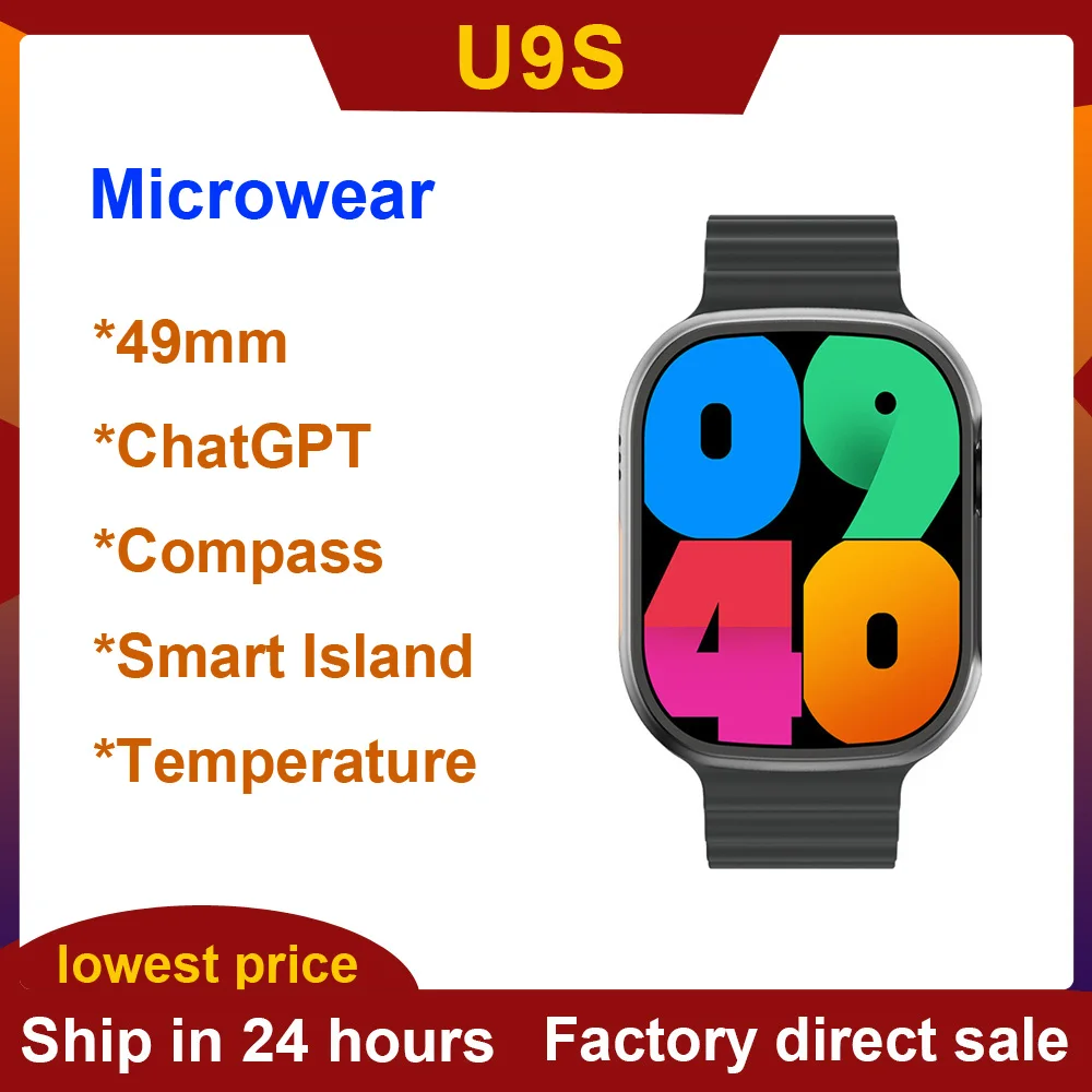 Microwear IWO U9S 스마트 워치 남녀공용, Ultra9 S 49mm ChatGPT 블루투스 통화 모션 게임, NFC 나침반 스마트워치