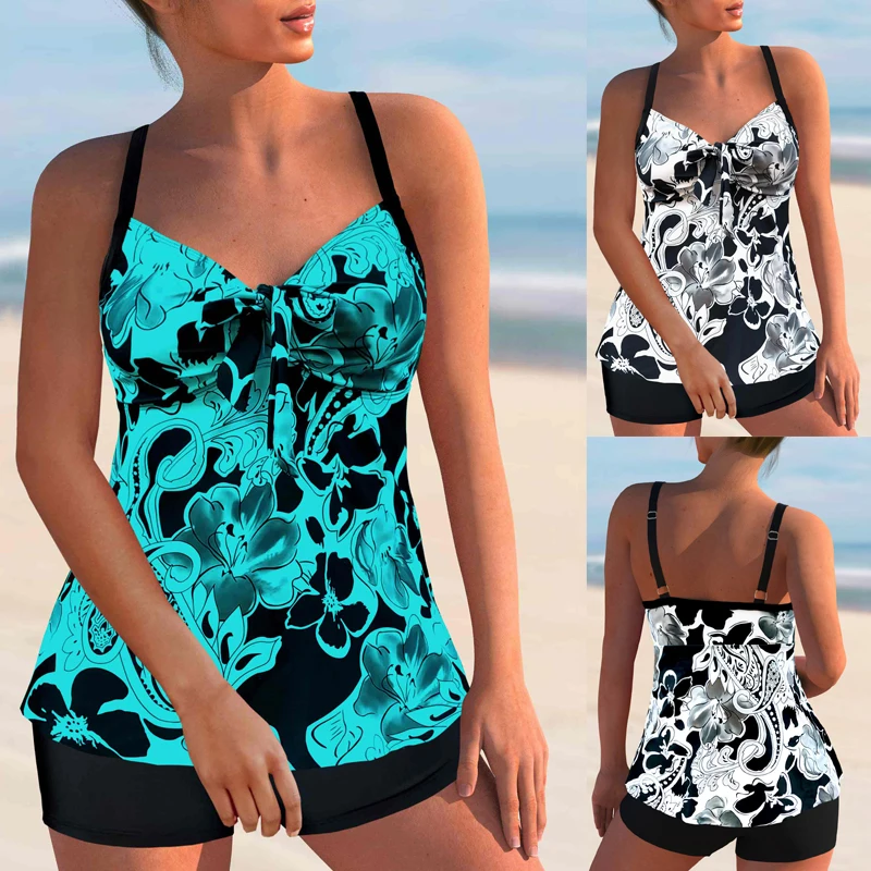 

2023 Two Piece Swimwear Women's Short Skirt New Design Print Short Tank Top Set Swimwear Women's Set Beach Wear Summer Swimming