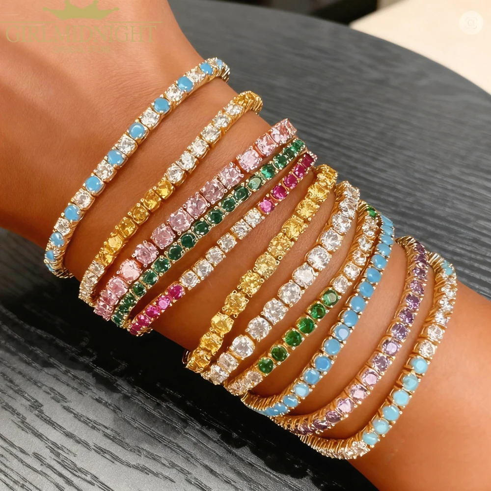 2025 New Arrived Tennis Round Cubic Zirconia Bracelet For Women Girl Luxury Jewelry Gold Color Rainbow Cz Gorgeous Trendy Bangle 5