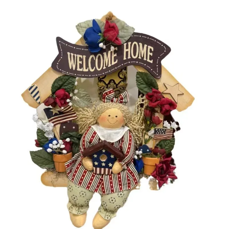 Creative doll pendant Pendant Door decoration Pastoral style straw woven children's room cute wall decoration