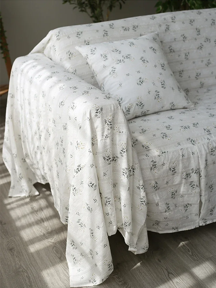 Korean-style Cotton Sofa Cover Blanket Sofa Towel  White lilacs for Living Room Furniture Decor Tapestry Couch Cover in Spring 3