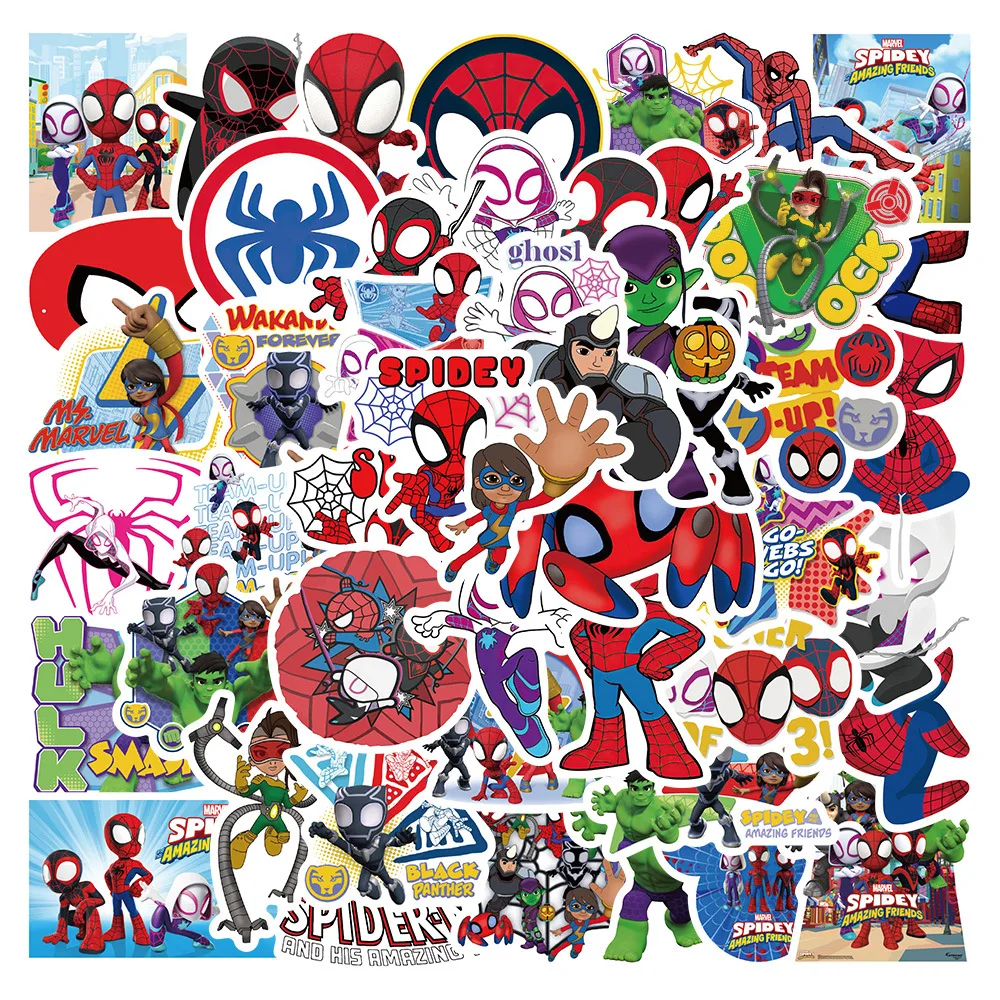 

50Pcs Cartoon Marvel SpiderMan and His Amazing Friends Stickers Laptop Skateboard Guitar Luggage Waterproof Sticker Toys