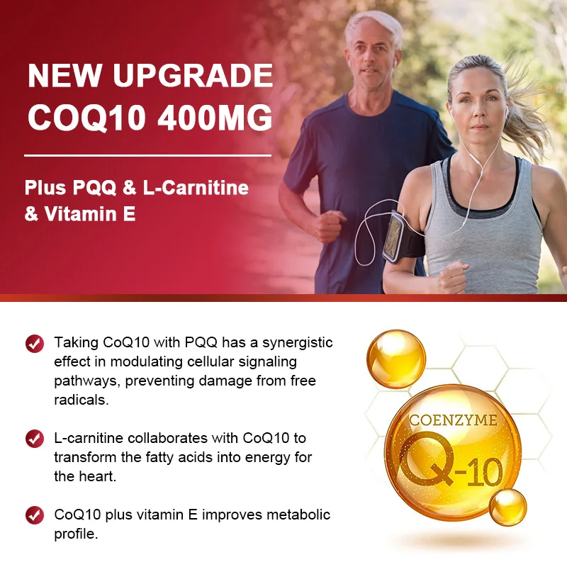 Coenzyme Q10-400 mg with PQQ&L-Carnitine, Ultra High Absorption COQ10,Support Heart Function, Protect Heart Health Supplement