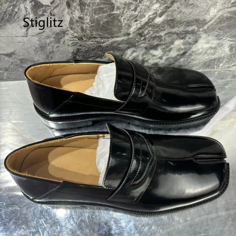 Tabi Split Toe Loafers for Men Black Fashion Thick Sole Novelty Designer Handmade Men's Genuine Leather Shoes Business Shoes 4