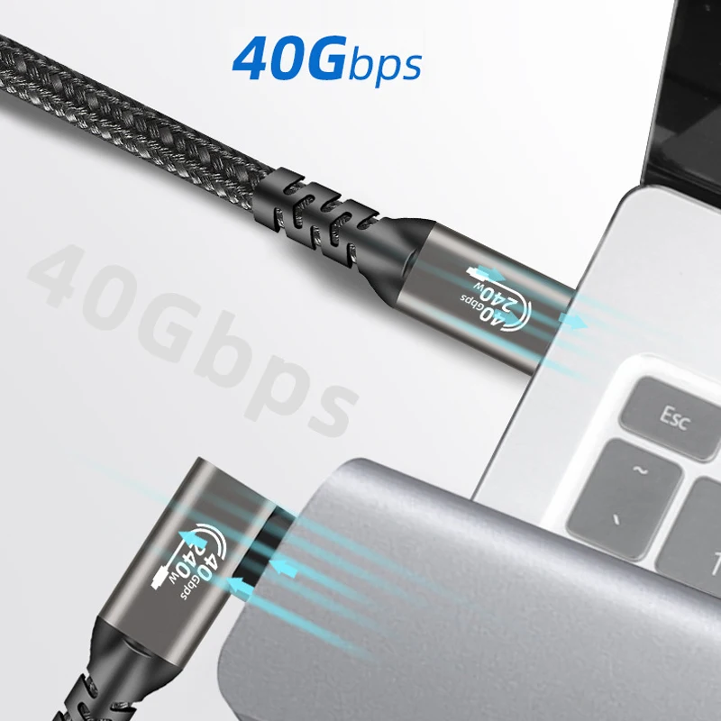 USB4 팔꿈치 케이블 Thunderbolt4 팔꿈치 40Gbps USB C 비디오 케이블 M1 Macbook Pro 하드 디스크 USB4 Gen3 케이블 용 240W 고속 충전기