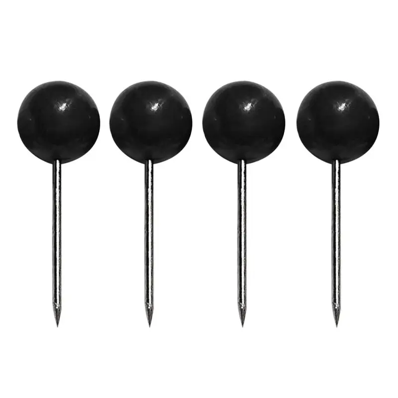 100Pcs Push Round Ball Head Map Decor with Stainless Point for Office Home Crafts DIY Marking (Black)