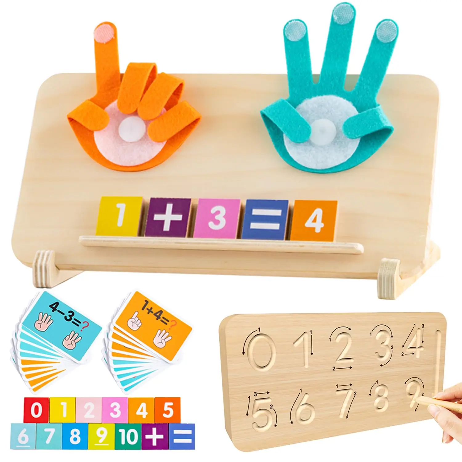 Montessori Toys for Toddlers Double-Sided Preschool Learning Educational Math manipulatives Number Finger Counting Block for Kid