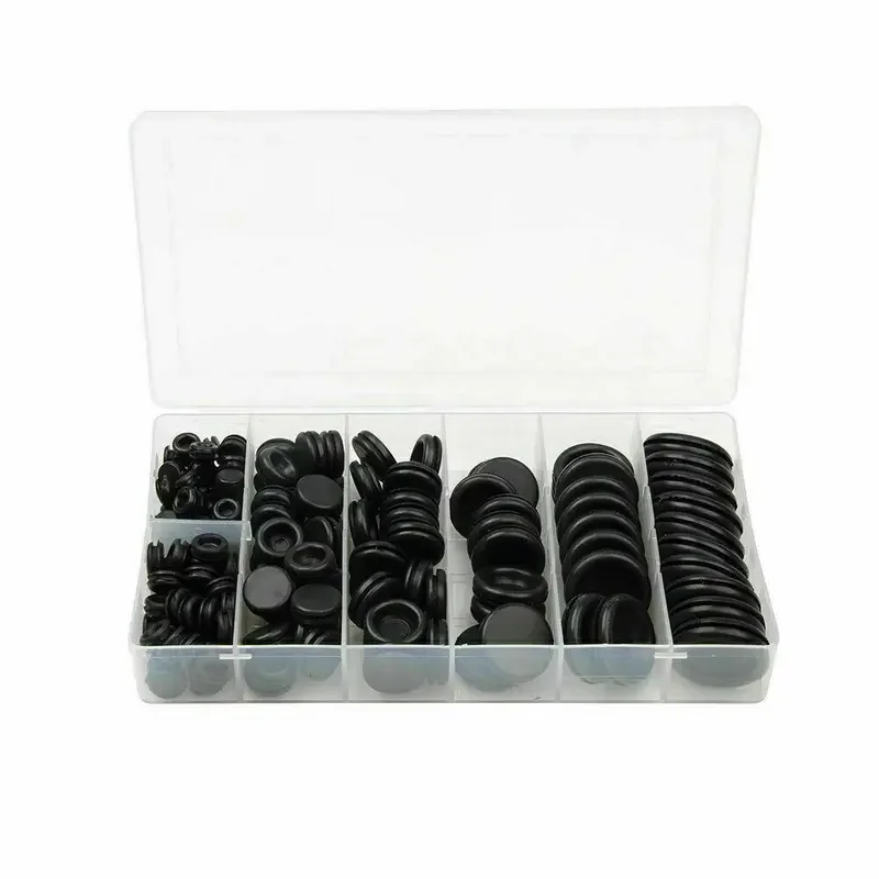 170pcs Rubber Grommet Double Sided Protective Coil Black Rubber Fireproof Plug Hole Retaining Ring Electrical Wire Gasket for Ca