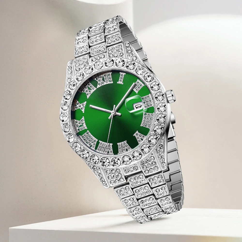 4pcs Men's Casual Quartz Watch Alloy Strap With Date Silver And Alloy Rhinestone Cuban Chain Bracelet Necklace And Alloy Cross P 3