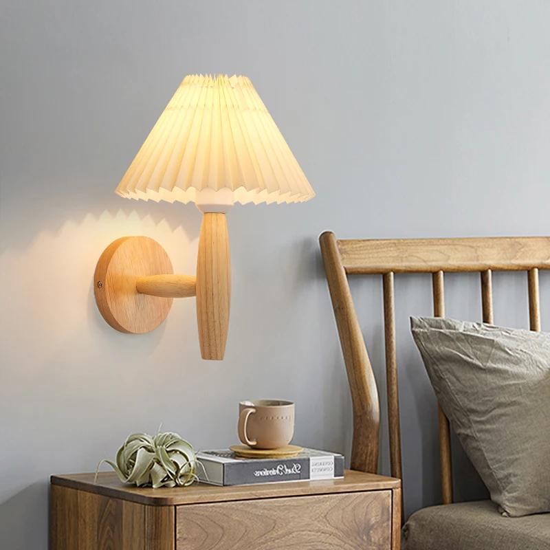 

Solid wood Wall Lamp Bedroom Bedside Lamp E27 Bulbs Living Room homestay Wall Lights Wooden Aisle Wall lamp Decoration Lamps