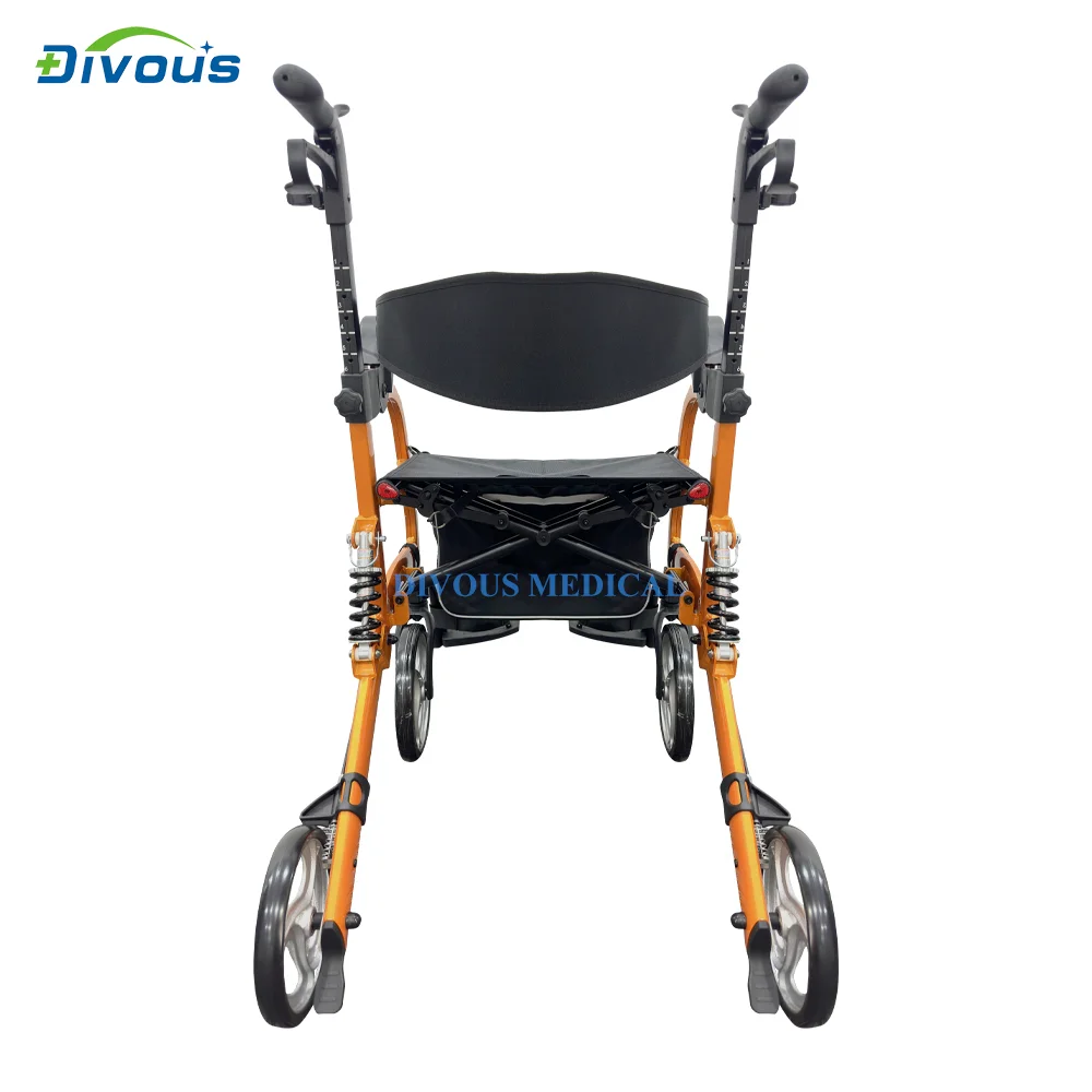 Free shipping Transport Rollator Rolling Walker Combo with Hand Activated Brakes and Back Support 6