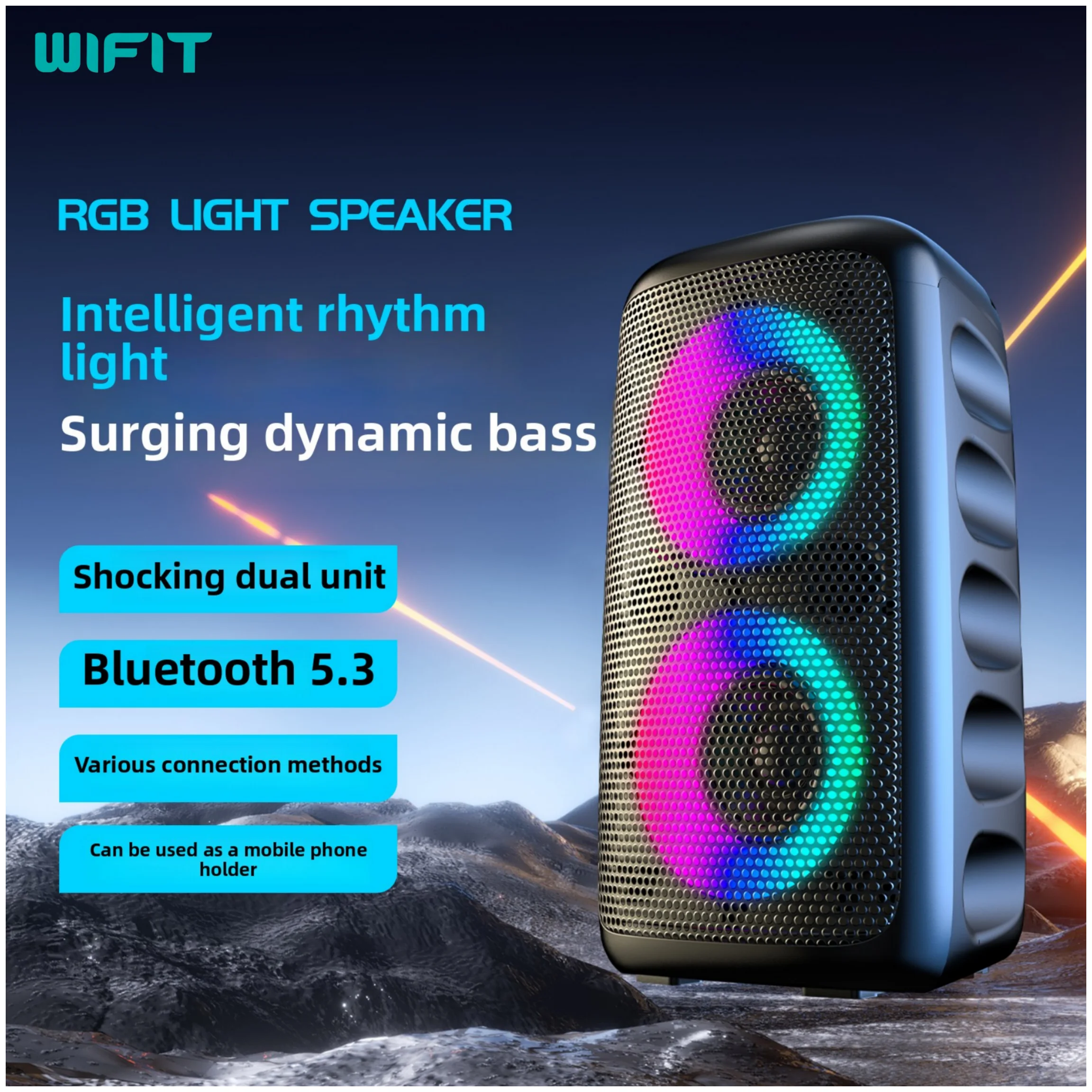 WIFIT speaker, 2-channel multifunctional link, supports Bluetooth 5.3, TF card, USB mode/external microphone, long battery life