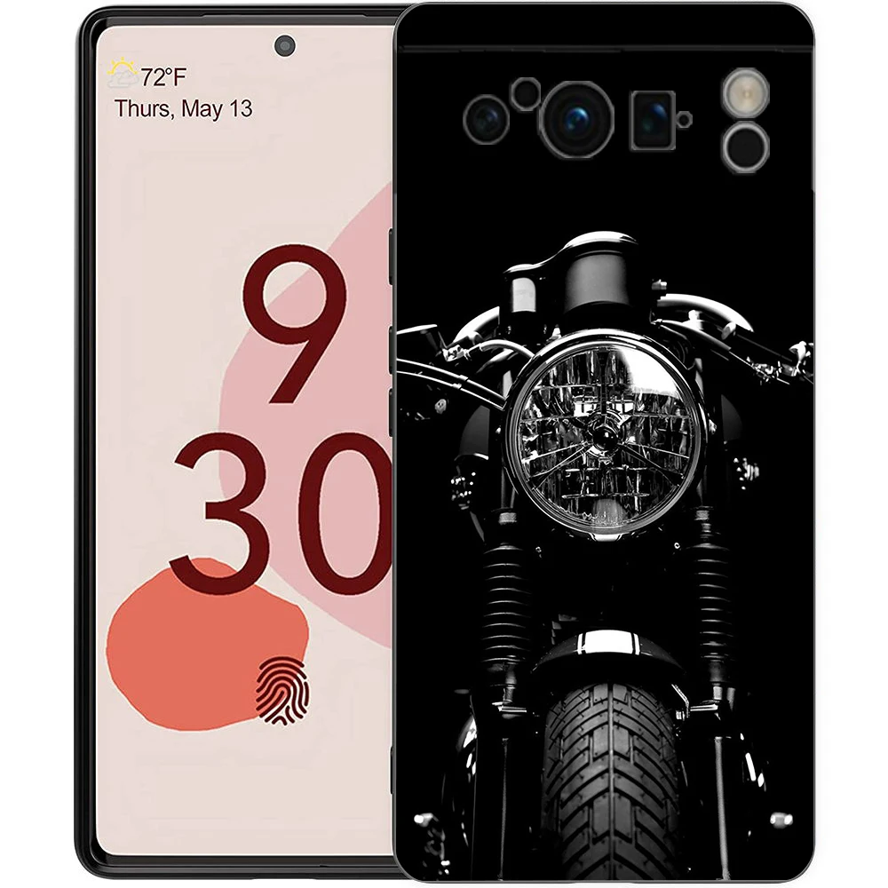 Luxury TPU Phone Case with Motorcycle Heartbeat Design - Black Soft Back Cover