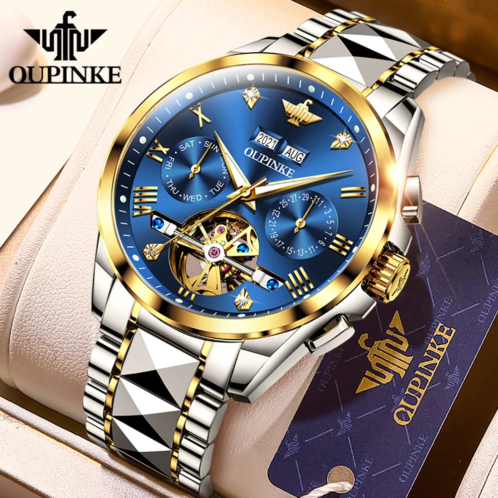 Relógio Masculino Automático Esqueleto - Mostrador Verde Com Diamantes E Pulseira De Tungstênio