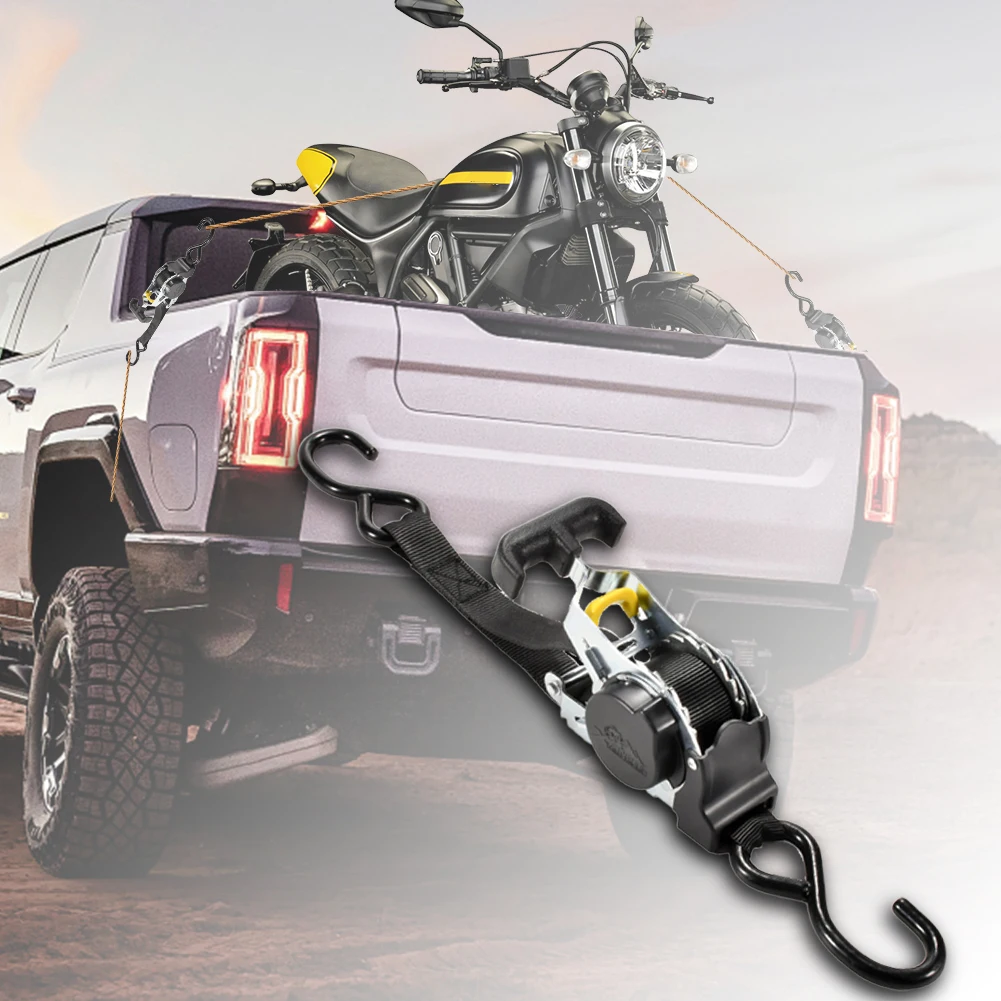 Load Luggage Strap Motorcycles Ratchet Strap with S Hook Heavy Duty Auto Retractable Ratchet for Trailers Vehicles Boat