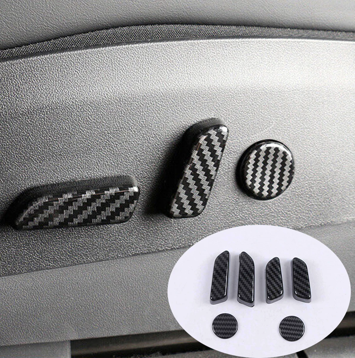 

For Tesla Model Y 2021 Car Accessories Seat Adjust Switch Button Trim Cover Carbon Fiber Black Color ABS Interior Auto Parts