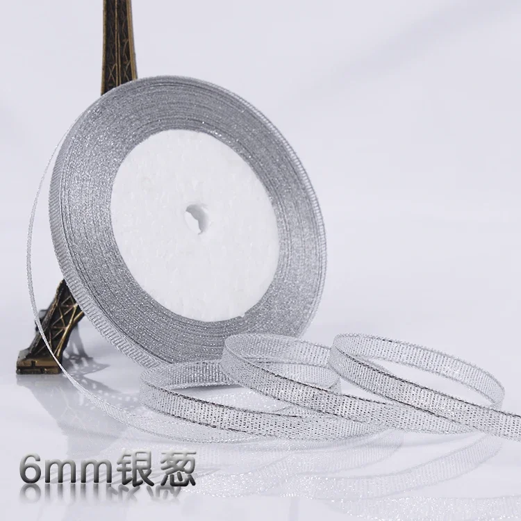 Metallic Glitter Ribbon for Gift Wrapping and DIY Crafts – Gold & Silver, 6mm, 25 Yards