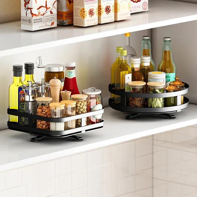 360°Rotation Spice Rack Non-Skid Organizer Jar Carbon Steel Storage Tray For Seasonings And Spices Cans For Kitchen Accessories 5