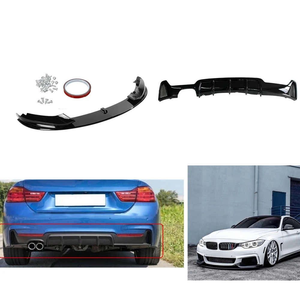 

For BMW F32 F33 F36 4 Series M Sport 435i 2014 2015 2016 2017 2018 2019 2020 Front Bumper Spoiler+Rear Diffuser Lip Splitter Kit