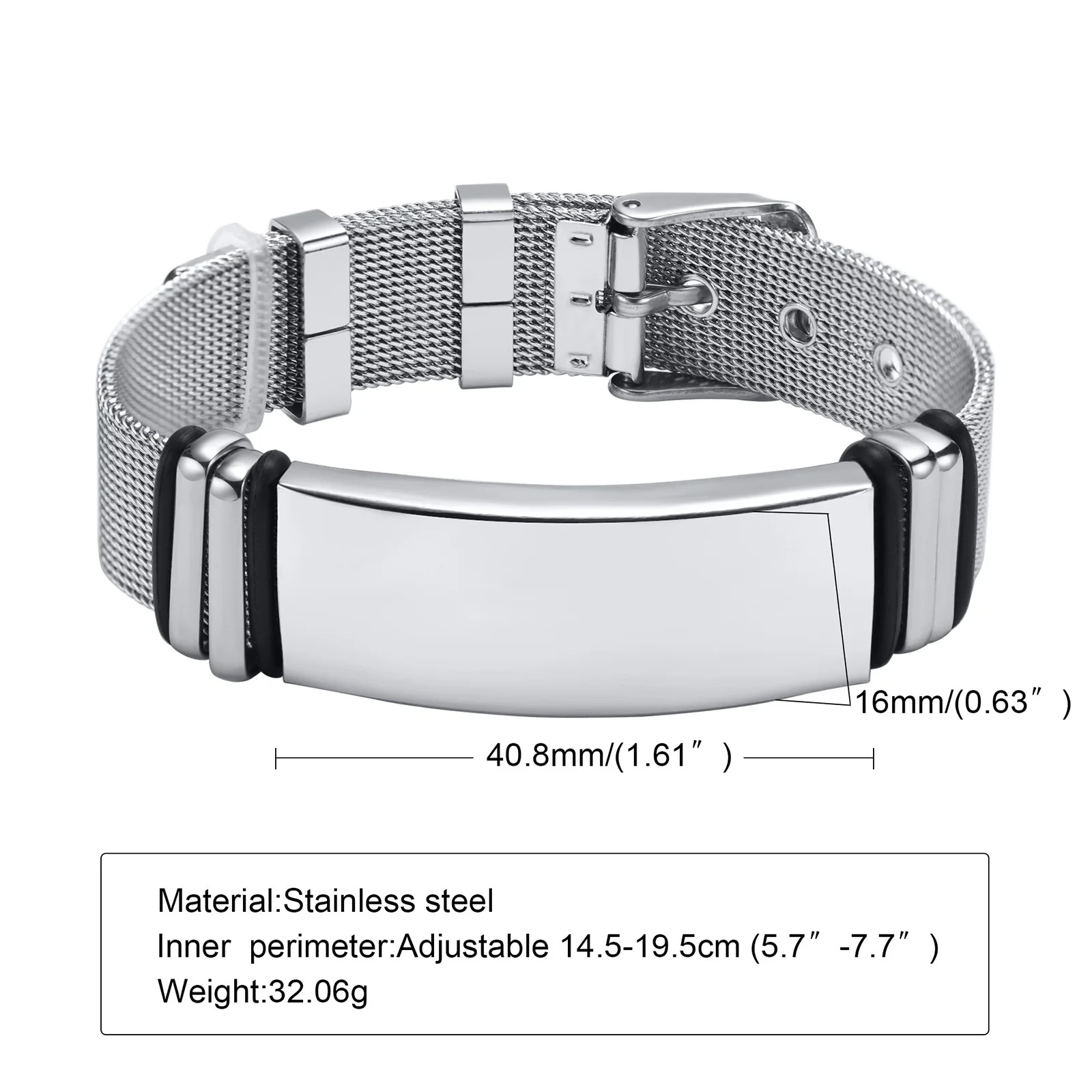 Vnox Free Customize Bracelets for Men 16mm Stainless Steel Bangle with Adjustable Mesh Watch Band Casual Cool Boy Wristband stainless steel bracelet fashion bracelet