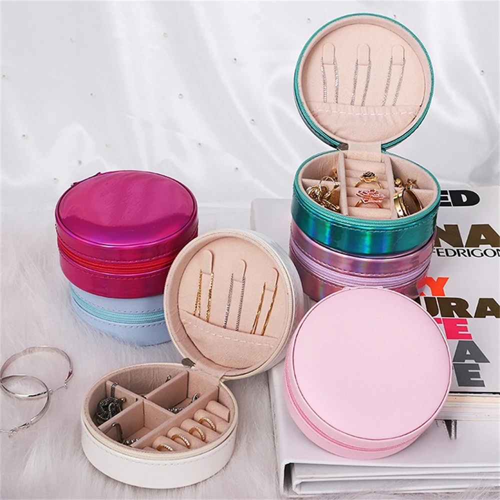 

PU Leather Mini Ring Display Box Portable Travel Jewelry Storage Case Necklace Holder Earrings Antioxidant Organizer with Zipper