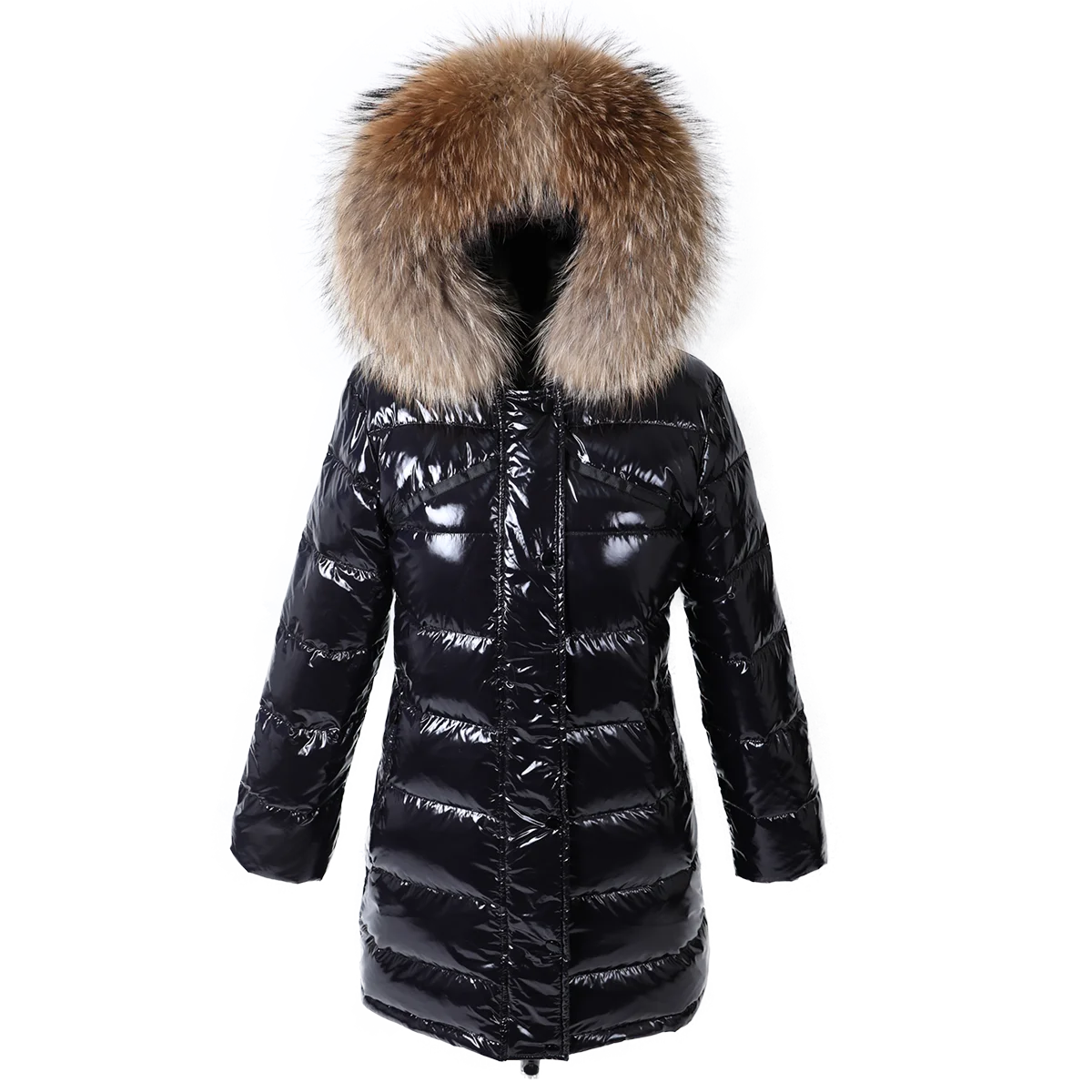 

Maomaokong Winter waterproof Jacket Women Real White Duck Down Lining Coat natural Raccoon Fur Collar Warm Black down jacket