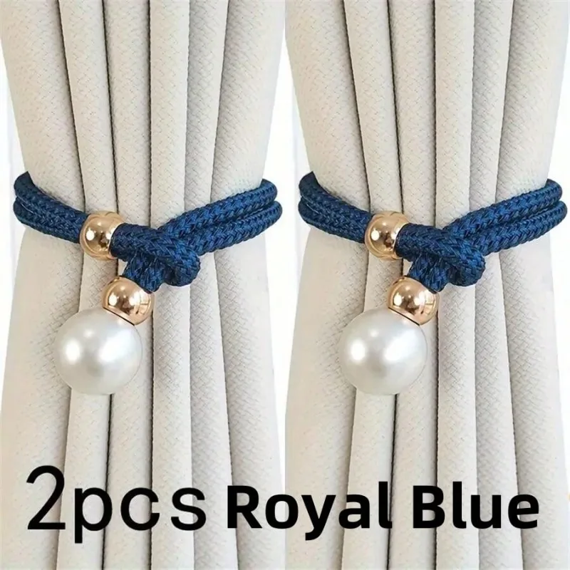 2-Pack Pearl Accent Curtain Tiebacks - 20-inch Faux Pearl & Rope Drapery Holdbacks for Sheer Voile Curtains,Elegant Window Decor