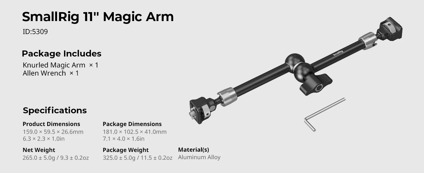 SmallRig 7/11 Zoll Magic Arm-Unterstützung mit 1/4"-20 Schrauben und einziehbaren Stiften für Monitore, Videoleuchten, Smartphones und Action-Kamera – Detail 7
