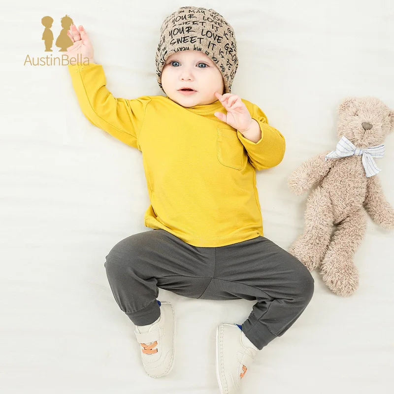 Austin&Bella Spring Autumn Baby Pants Bamboo Fiber Baby Boys Girls Solid Color Loose Long Trousers Toddler Clothes Newborn Pants 2