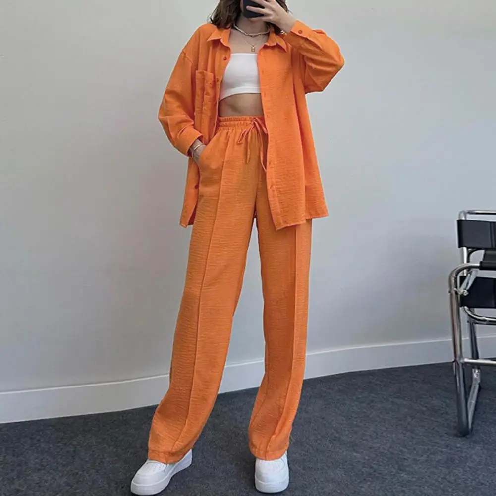 

Комплект из рубашки и брюк, женский наряд, стильный женский наряд на осень и зиму, рубашка с лацканами и брюки с эластичным поясом, комплект для повседневного шикарного образа