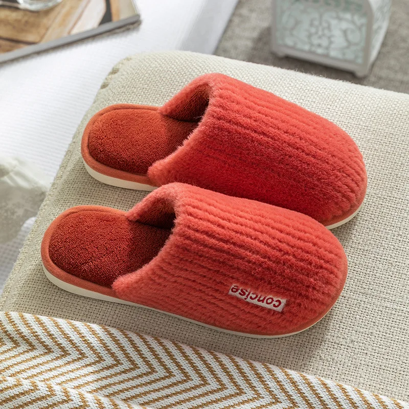 Indoor Slippers Women Men Autumn Winter Thick Sole House Warm Fur Shoes Couples Home Non-Slip Large Size Men'S Cotton Slippers 6