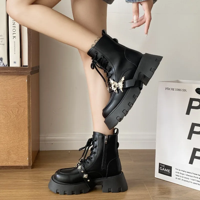 2023 Hot Sale Women's Shoes Cross-tied Women's Boots Fashion Butterfly-knot Casual Boots Women Side Zipp Round Toe Ankle Boot