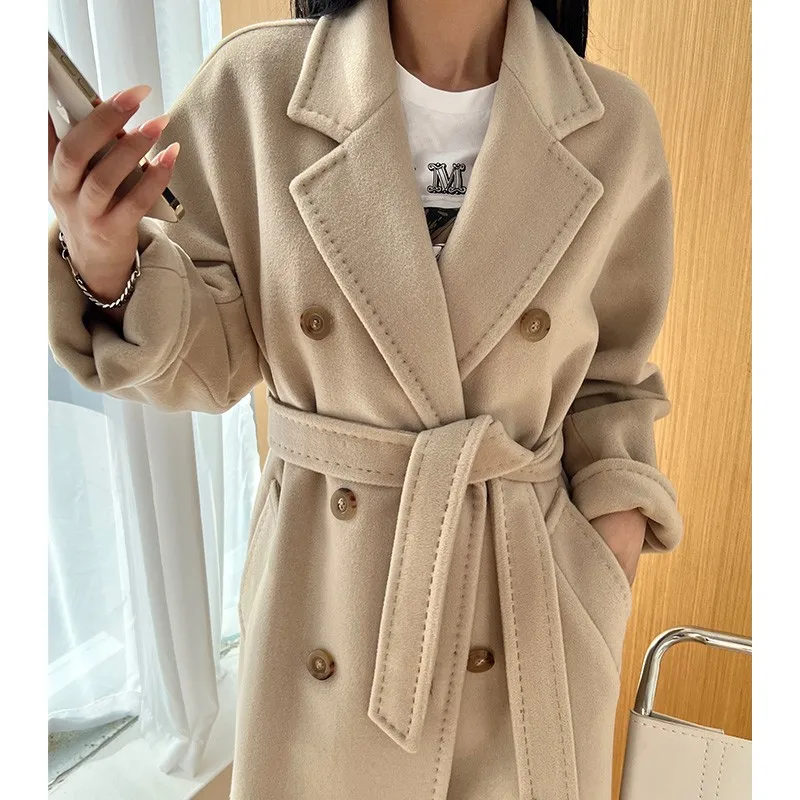 101801 High Quality Women Coat Winter Women's Jacket 10% Cashmere 90% Wool Classic Camel High-End Wool Coat New