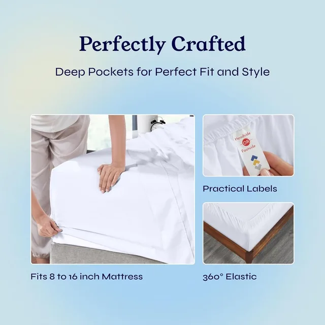 California Design Den King Size Sheets Set - Soft 400 Thread Count Sateen, Natural 100% Cotton Sheets King Size, Deep Pockets wi 4