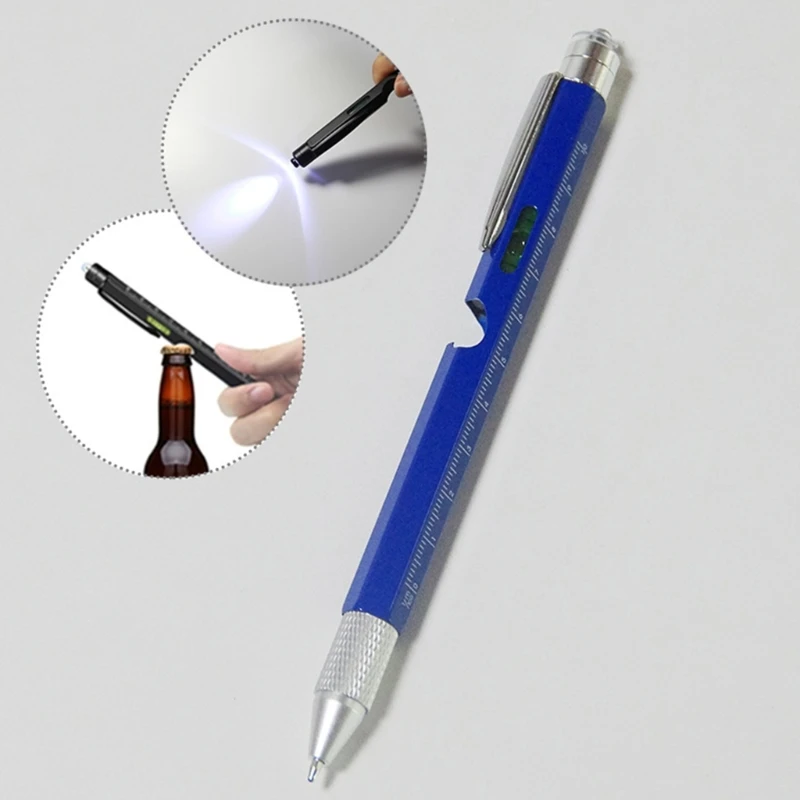 Penna Multiuso 11 In 1 Con Luce LED – Regalo Uomo Compleanno, Strumento Gadget In Alluminio, Blu