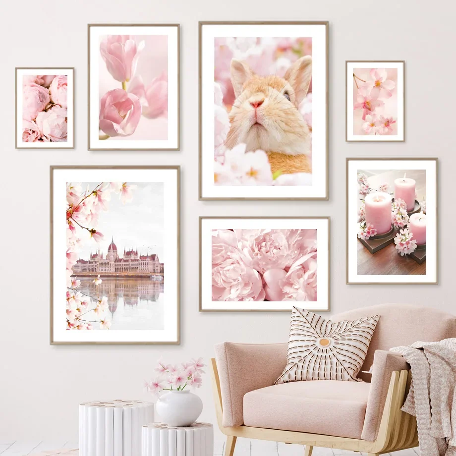 

Pink Cherry Blossom Peony Orchid Flower Wall Art Canvas Painting Nordic Posters And Prints Wall Pictures For Bedroom Home Decor