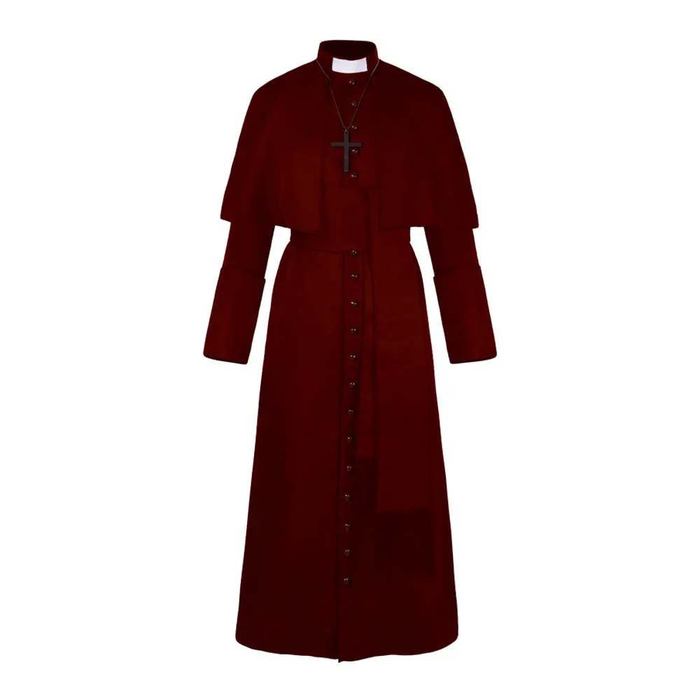 Anime Priest Costume Catholic Church Religious Roman Pope Pastor Father Costumes Mass Missionary Robe Clergy Cassock