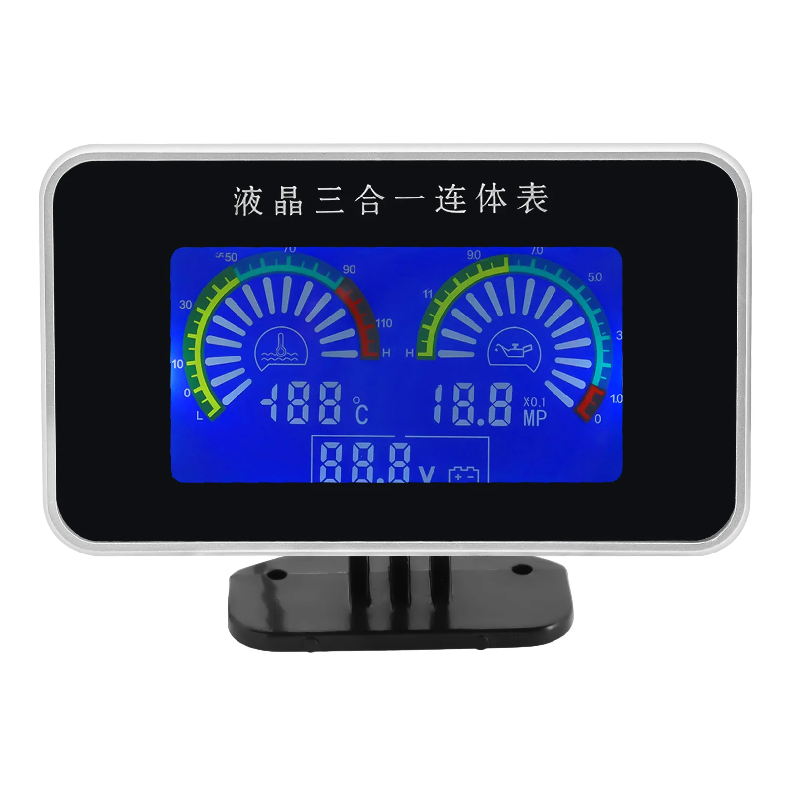 3 in 1 자동차 LCD 디지털 수온 + 전압 + 오일 압력계 LED 게이지 (12V/24V 차량용, 수온 센서 1/8NPT 포함)