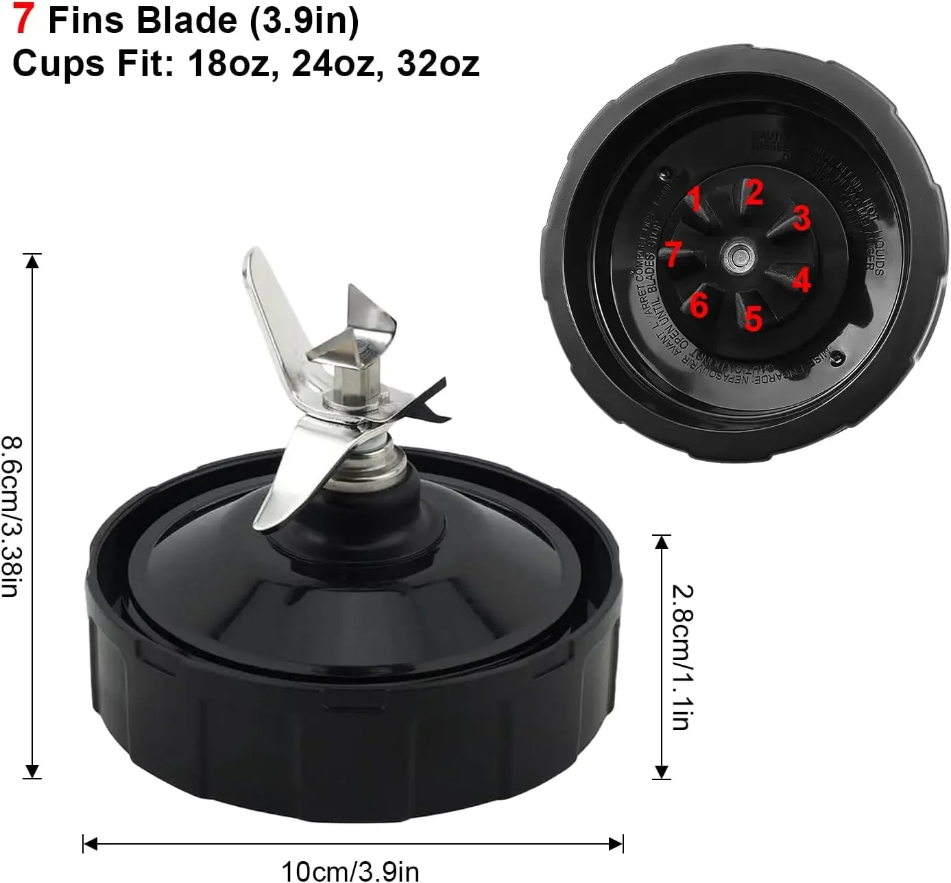 7 Fins Blade for Ninja Blender Auto iQ BL450-30 BL642-30 BL482-30 BL682-30 Bl456 with Silicone Rubber Gaskets Seal Ring Part Blender Blade